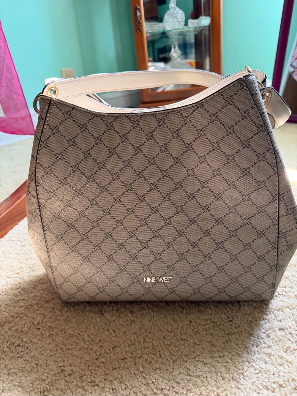 Nine West Beige Patterned Shoulder Bag